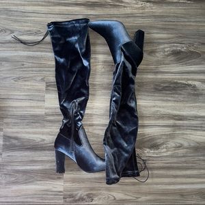 Pewter Gray Chunky Over the Knee Heeled Boots